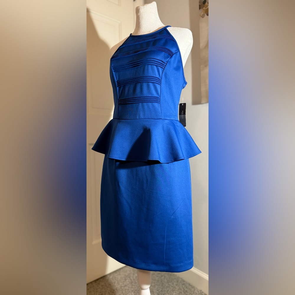 NWT Bisou Bisou Michele Bohbot Cobalt Blue Peplum Sheath Homecoming Dress 6